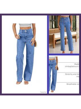 High Waisted Straight Leg Stretchy Denim Jeans Tummy Control